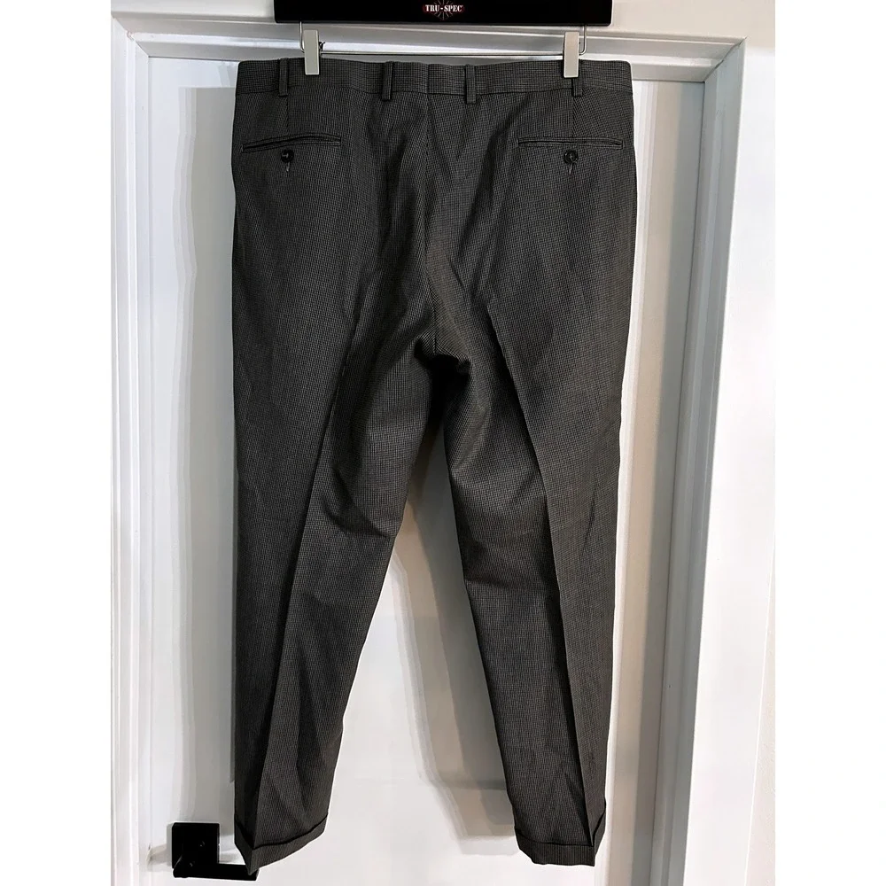 Lauren Ralph Lauren Mens 40x30 Grey Houndstooth Pleated Cuffed Dress Pants